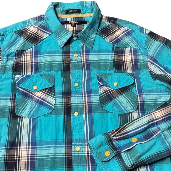 Carbon2Cobalt Button Up Shirt Mens XL Plaid Slim Fit Long Sleeve Pearl Snaps - Picture 3 of 15